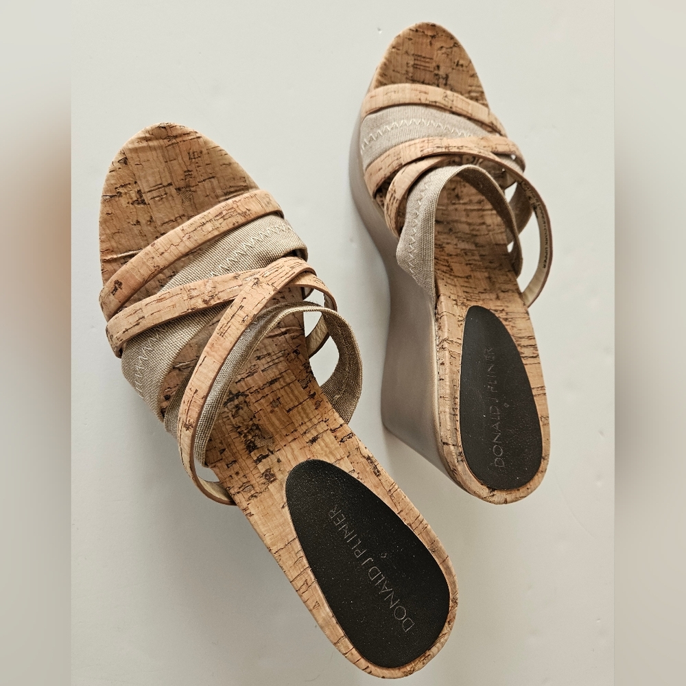 Donald J Pliner 8M Wedge Sandals Jean-leco Leather Cork Tan Neutral
